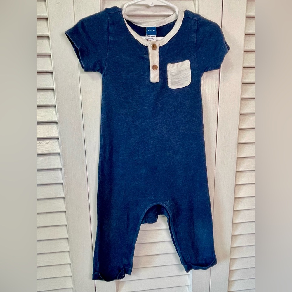 Old Navy Blue and Cream Baby Romper
